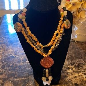Orange and Black Multi-Strand Necklace with Pendant